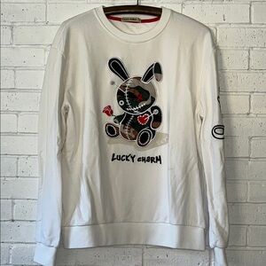 BKYS Lucky Charm Sweatshirt White Crewneck Patchwork Embroidered Playful Graphic